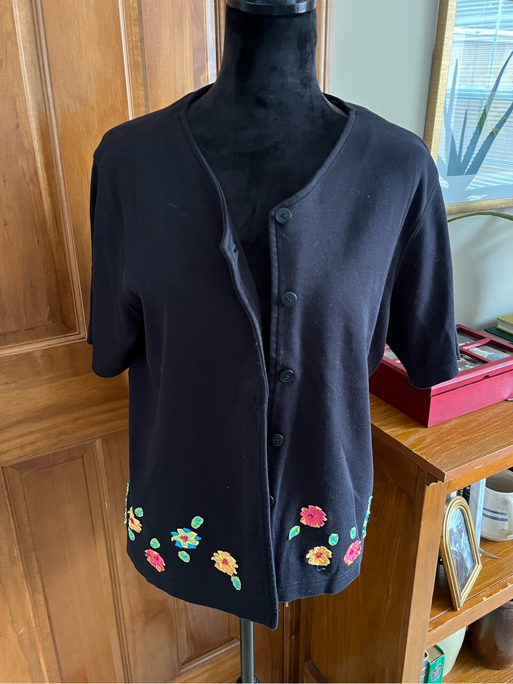 Bechamel Black Cotton Top with Crew Neck